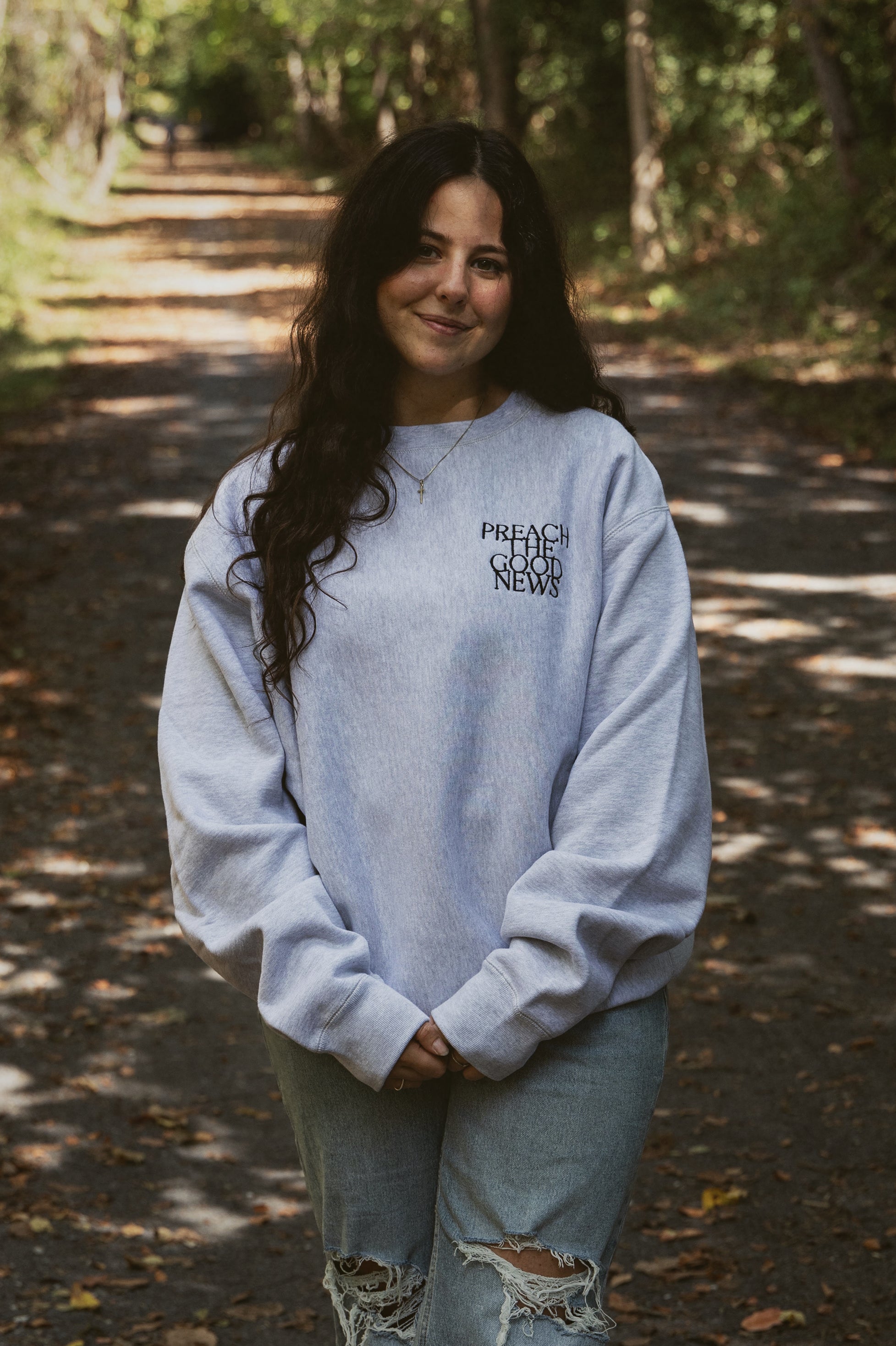 PREACH THE GOOD NEWS PREMIUM CREWNECK gray front