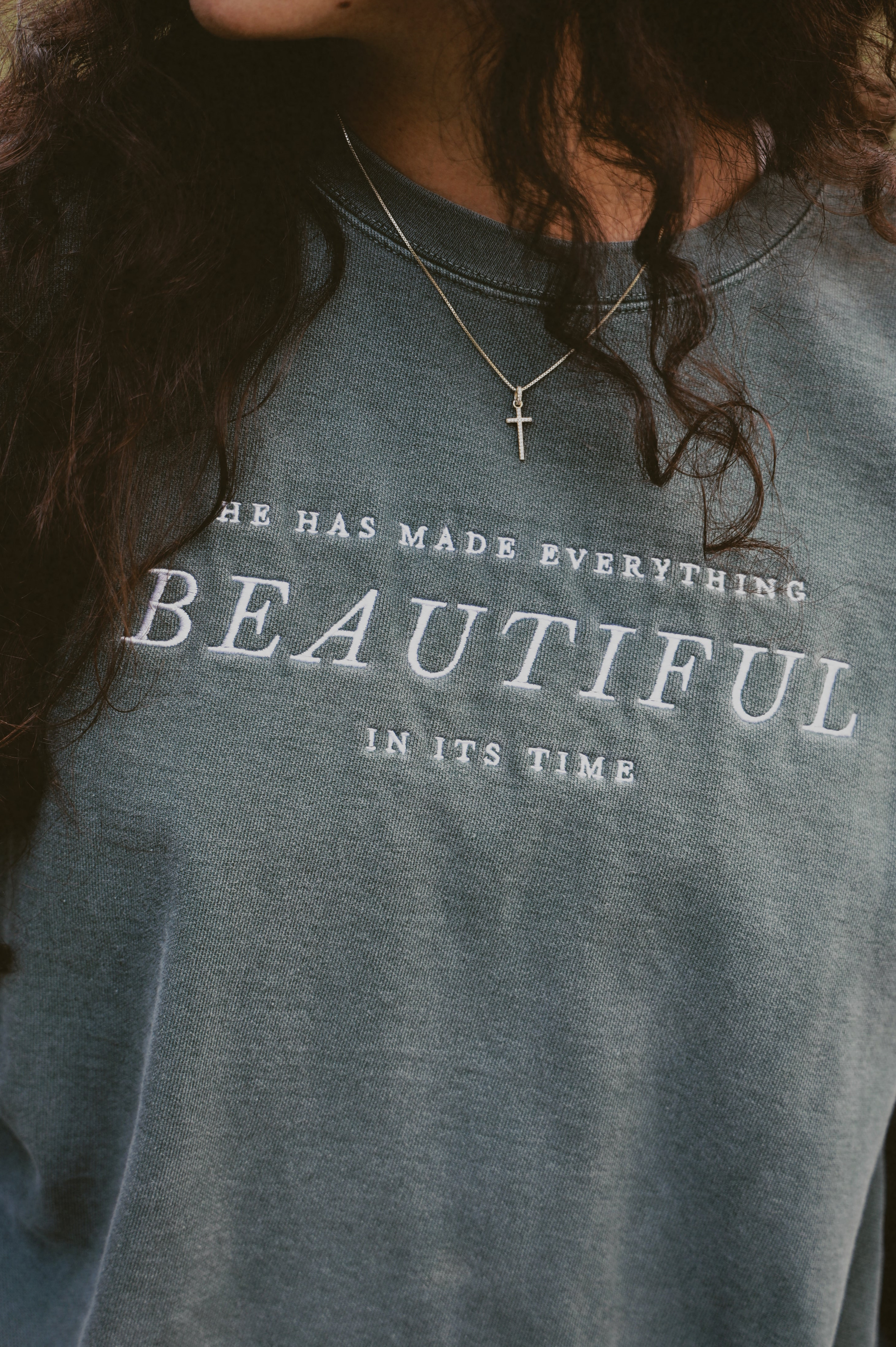 ECCLESIASTES 3:11 SWEATSHIRT front embroidery detail