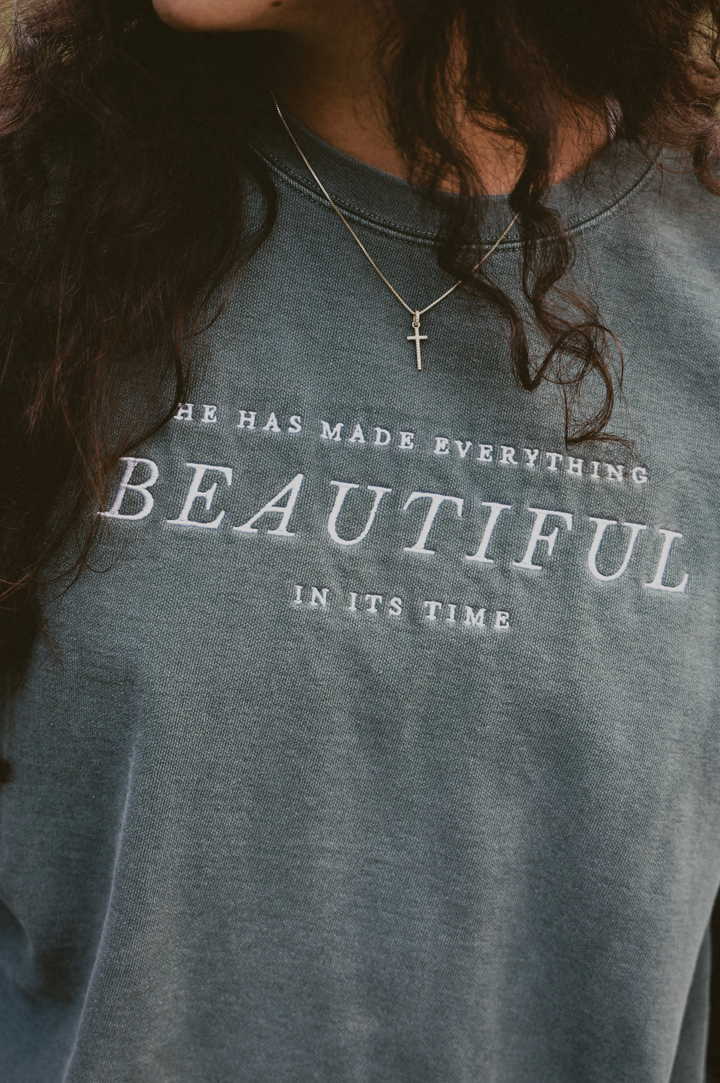 ECCLESIASTES 3:11 SWEATSHIRT front embroidery detail