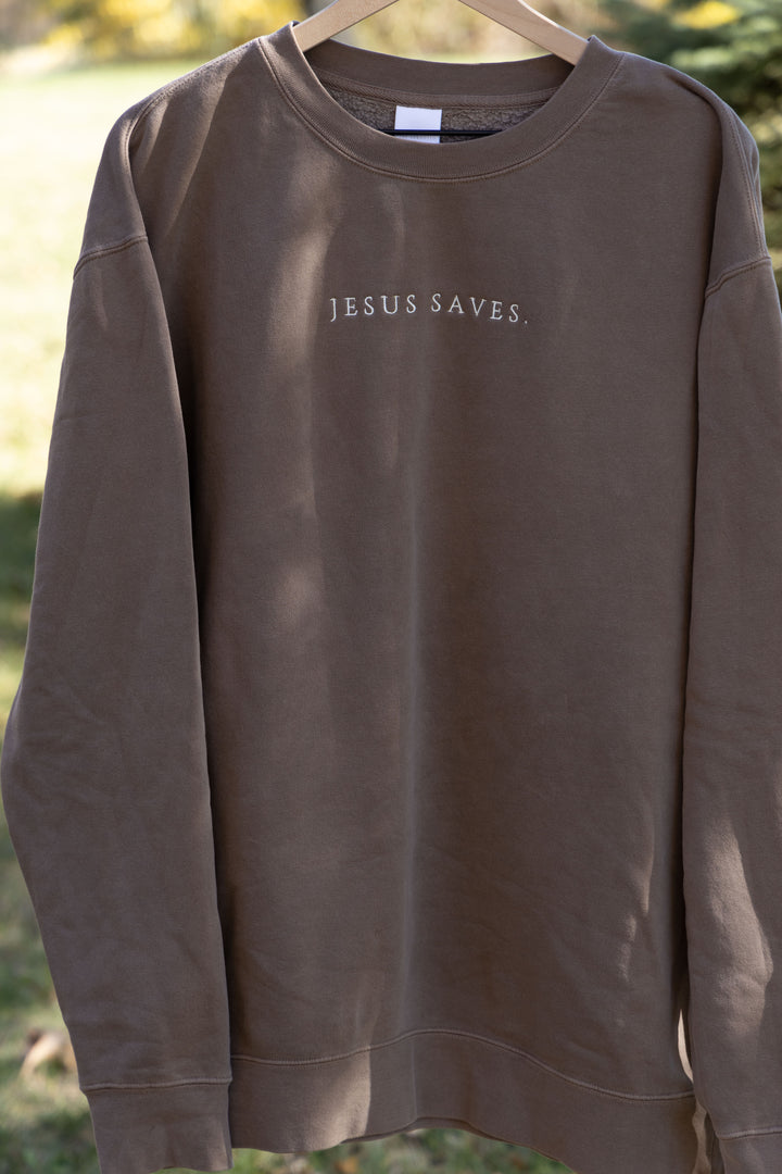 JESUS SAVES SWEATSHIRT brown front 