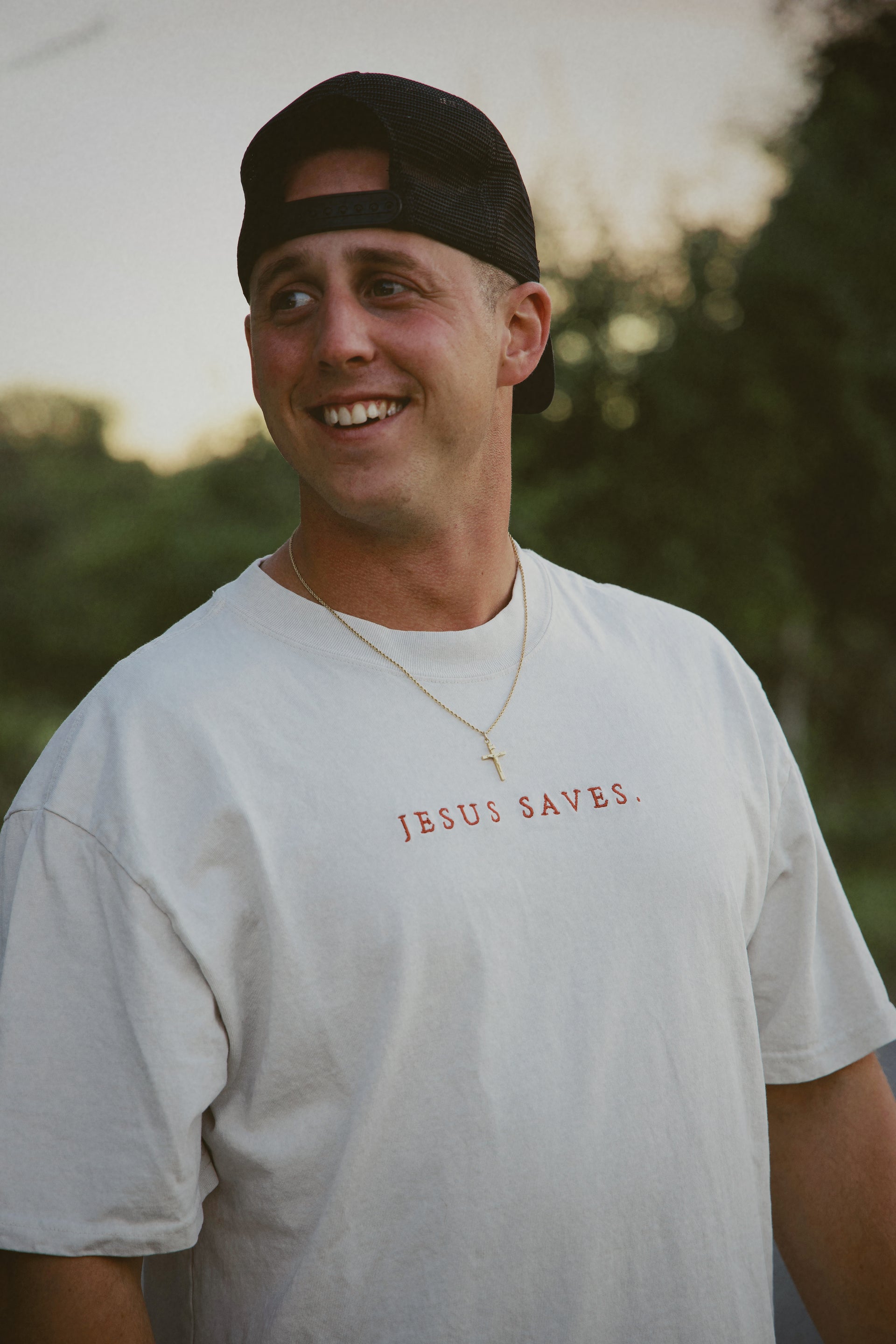 JESUS SAVES TEE front embroidery 