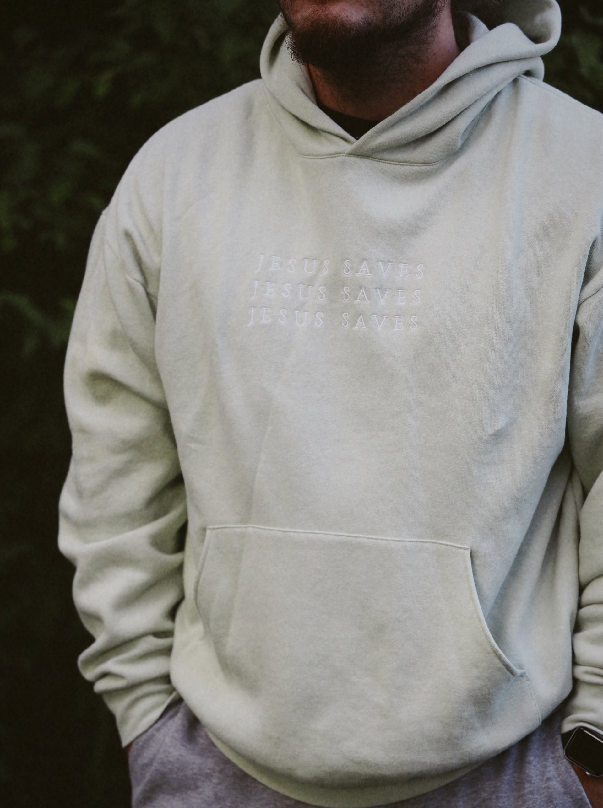 JESUS SAVES HOODIE green front
