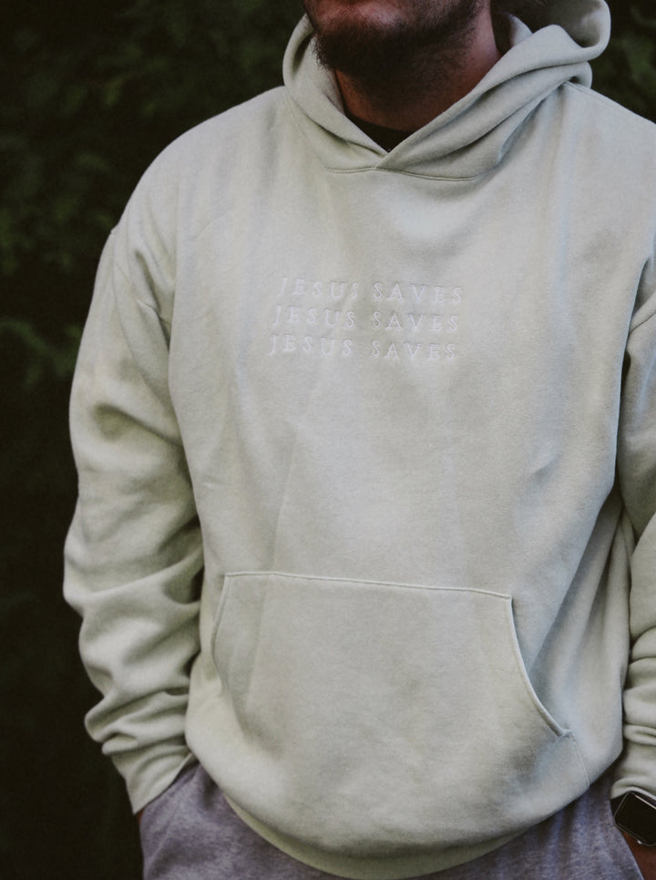 JESUS SAVES HOODIE green front