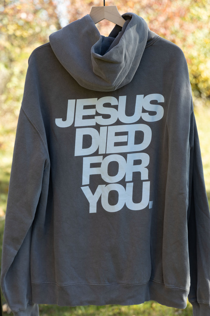 Jesus Died for You Hoodie gray back detail