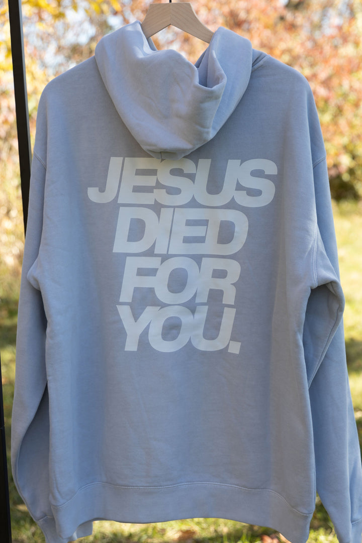 Jesus Died for You Hoodie blue back