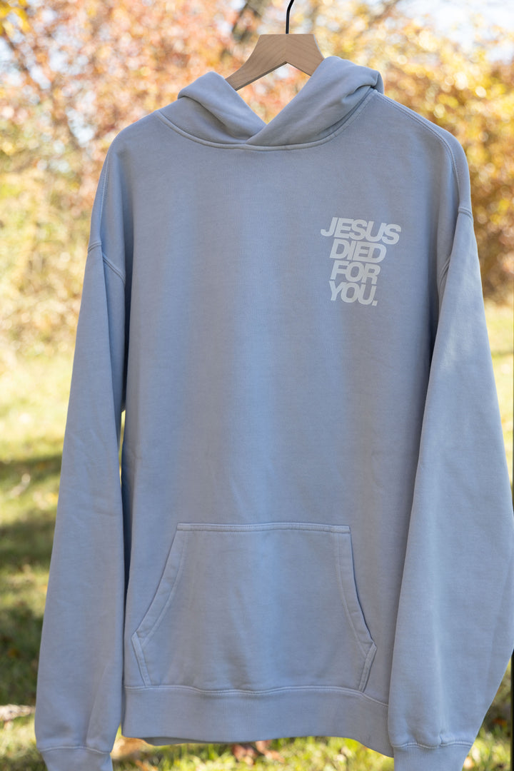 Jesus Died for You Hoodie blue front
