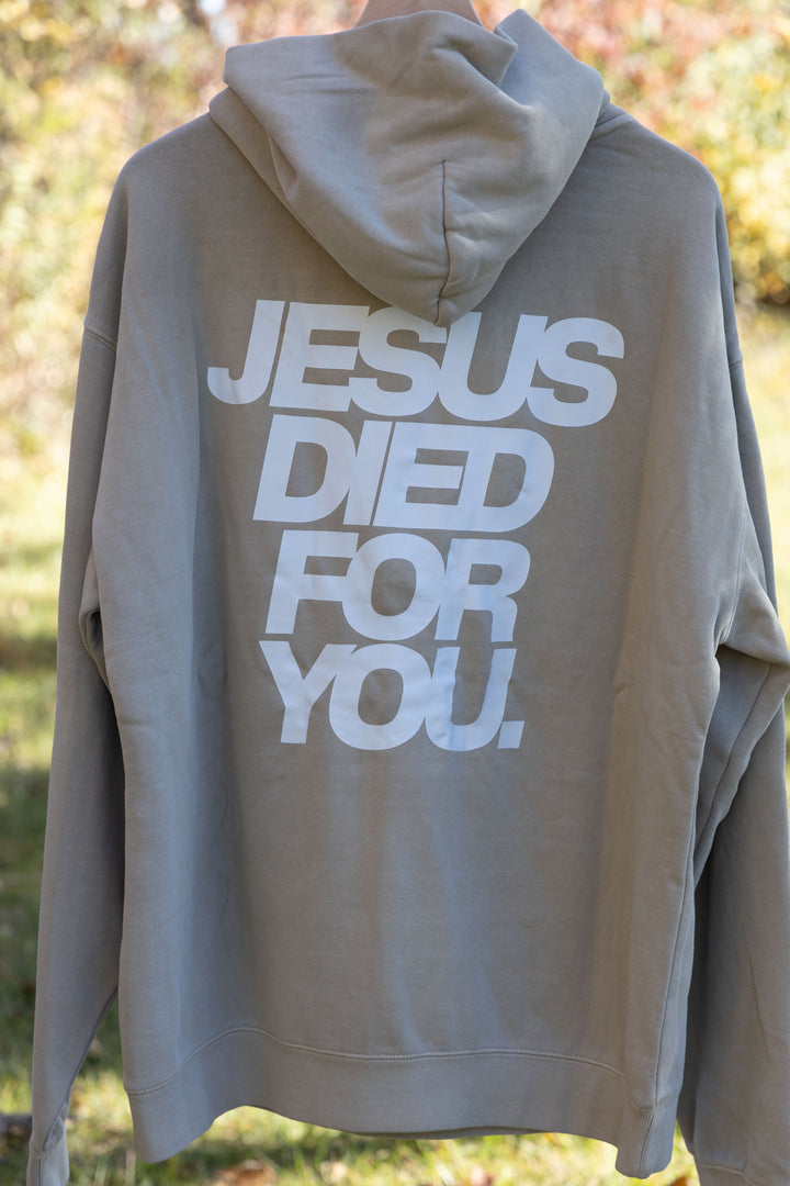 Jesus Died for You Hoodie taupe back